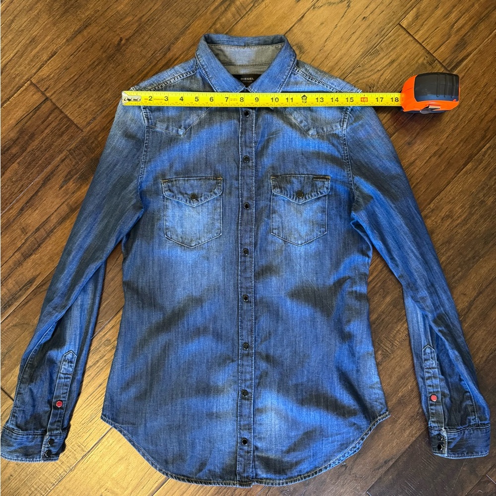 Diesel Timeless Denim Button Down Shirt Western Snap Blue Size S - Picture 2 of 11